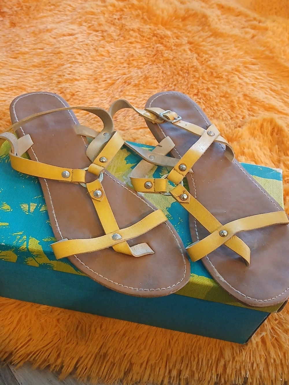 Women's Yellow Strappy Flat Sandals